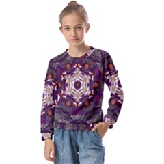 Rosette Kaleidoscope Mosaic Abstract Background Art Kids  Long Sleeve Tee With Frill 