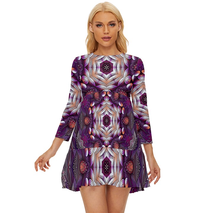 Rosette Kaleidoscope Mosaic Abstract Background Art Long Sleeve Babydoll Dress