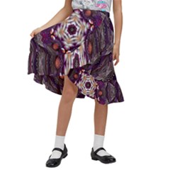 Rosette Kaleidoscope Mosaic Abstract Background Art Kids  Ruffle Flared Wrap Midi Skirt by Jancukart