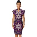 Rosette Kaleidoscope Mosaic Abstract Background Art Vintage Frill Sleeve V-Neck Bodycon Dress View1