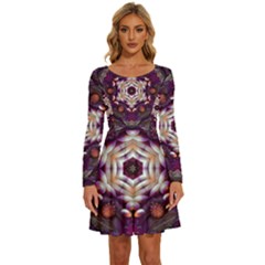 Rosette Kaleidoscope Mosaic Abstract Background Art Long Sleeve Wide Neck Velvet Dress