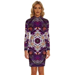 Rosette Kaleidoscope Mosaic Abstract Background Art Long Sleeve Shirt Collar Bodycon Dress by Jancukart