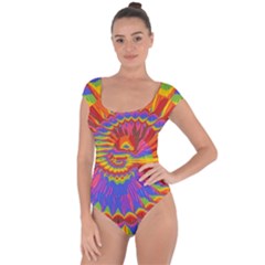 Colorful Spiral Abstract Swirl Twirl Art Pattern Short Sleeve Leotard 