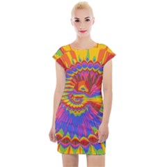 Colorful Spiral Abstract Swirl Twirl Art Pattern Cap Sleeve Bodycon Dress