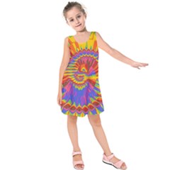 Colorful Spiral Abstract Swirl Twirl Art Pattern Kids  Sleeveless Dress