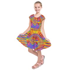 Colorful Spiral Abstract Swirl Twirl Art Pattern Kids  Short Sleeve Dress by Jancukart