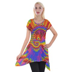 Colorful Spiral Abstract Swirl Twirl Art Pattern Short Sleeve Side Drop Tunic