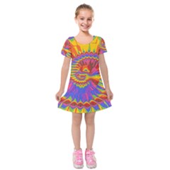 Colorful Spiral Abstract Swirl Twirl Art Pattern Kids  Short Sleeve Velvet Dress