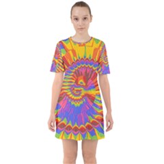 Colorful Spiral Abstract Swirl Twirl Art Pattern Sixties Short Sleeve Mini Dress