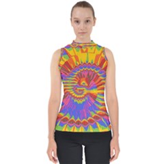 Colorful Spiral Abstract Swirl Twirl Art Pattern Mock Neck Shell Top by Jancukart