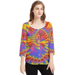 Colorful Spiral Abstract Swirl Twirl Art Pattern Chiffon Quarter Sleeve Blouse