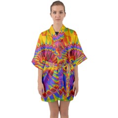 Colorful Spiral Abstract Swirl Twirl Art Pattern Half Sleeve Satin Kimono 