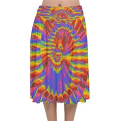 Colorful Spiral Abstract Swirl Twirl Art Pattern Velvet Flared Midi Skirt