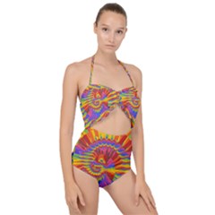 Colorful Spiral Abstract Swirl Twirl Art Pattern Scallop Top Cut Out Swimsuit