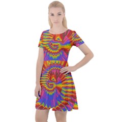 Colorful Spiral Abstract Swirl Twirl Art Pattern Cap Sleeve Velour Dress 