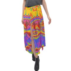 Colorful Spiral Abstract Swirl Twirl Art Pattern Velour Split Maxi Skirt by Jancukart