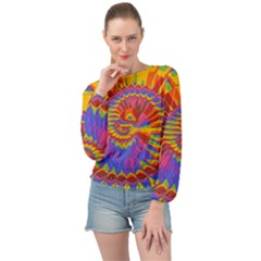 Colorful Spiral Abstract Swirl Twirl Art Pattern Banded Bottom Chiffon Top