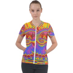 Colorful Spiral Abstract Swirl Twirl Art Pattern Short Sleeve Zip Up Jacket by Jancukart