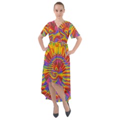 Colorful Spiral Abstract Swirl Twirl Art Pattern Front Wrap High Low Dress