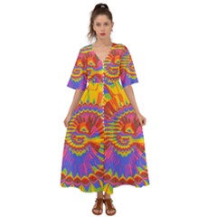 Colorful Spiral Abstract Swirl Twirl Art Pattern Kimono Sleeve Boho Dress