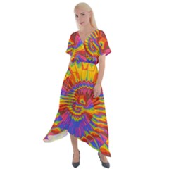 Colorful Spiral Abstract Swirl Twirl Art Pattern Cross Front Sharkbite Hem Maxi Dress by Jancukart