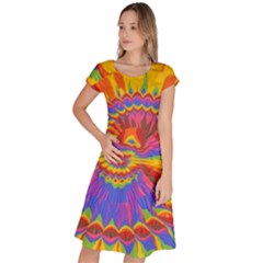 Colorful Spiral Abstract Swirl Twirl Art Pattern Classic Short Sleeve Dress