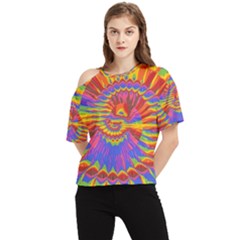 Colorful Spiral Abstract Swirl Twirl Art Pattern One Shoulder Cut Out Tee