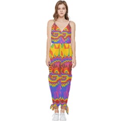 Colorful Spiral Abstract Swirl Twirl Art Pattern Sleeveless Tie Ankle Chiffon Jumpsuit