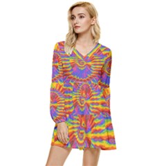 Colorful Spiral Abstract Swirl Twirl Art Pattern Tiered Long Sleeve Mini Dress by Jancukart