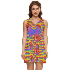 Colorful Spiral Abstract Swirl Twirl Art Pattern Tiered Sleeveless Mini Dress by Jancukart