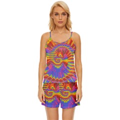 Colorful Spiral Abstract Swirl Twirl Art Pattern Satin Pajama Short Set