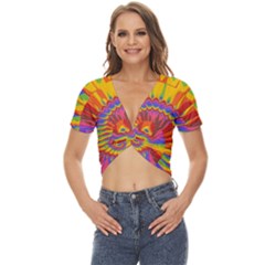 Colorful Spiral Abstract Swirl Twirl Art Pattern Twist Front Crop Top by Jancukart