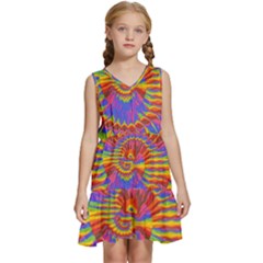 Colorful Spiral Abstract Swirl Twirl Art Pattern Kids  Sleeveless Tiered Mini Dress by Jancukart