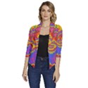 Colorful Spiral Abstract Swirl Twirl Art Pattern Women s Draped Front 3/4 Sleeve Shawl Collar Jacket View1