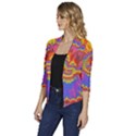 Colorful Spiral Abstract Swirl Twirl Art Pattern Women s Draped Front 3/4 Sleeve Shawl Collar Jacket View2