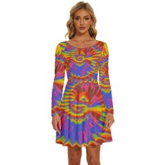 Colorful Spiral Abstract Swirl Twirl Art Pattern Long Sleeve Wide Neck Velvet Dress