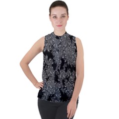 Modern Tribalism Elegance Print Mock Neck Chiffon Sleeveless Top