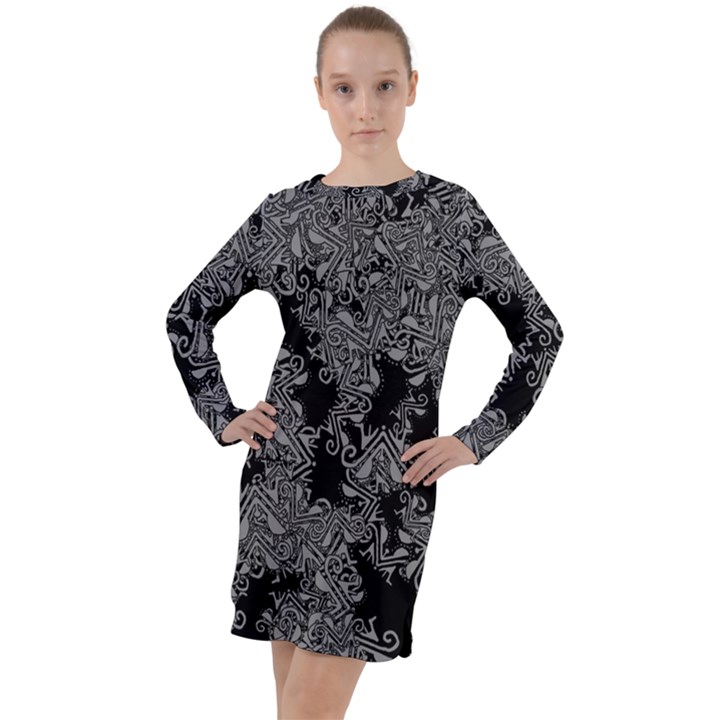 Modern Tribalism Elegance Print Long Sleeve Hoodie Dress