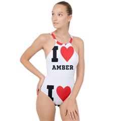 I Love Amber High Neck One Piece Swimsuit by ilovewhateva