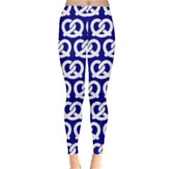 Navy Pretzel Illustrations Pattern Leggings  by GardenOfOphir