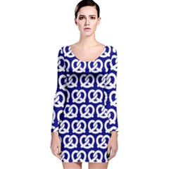 Navy Pretzel Illustrations Pattern Long Sleeve Velvet Bodycon Dress