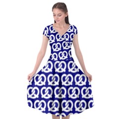 Navy Pretzel Illustrations Pattern Cap Sleeve Wrap Front Dress by GardenOfOphir