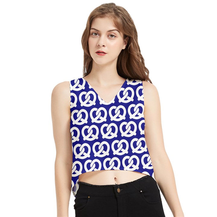 Navy Pretzel Illustrations Pattern V-Neck Cropped Tank Top