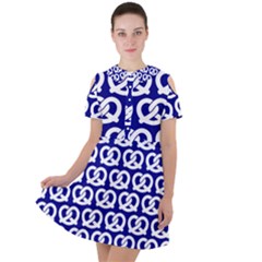 Navy Pretzel Illustrations Pattern Short Sleeve Shoulder Cut Out Dress  by GardenOfOphir