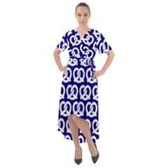 Navy Pretzel Illustrations Pattern Front Wrap High Low Dress by GardenOfOphir