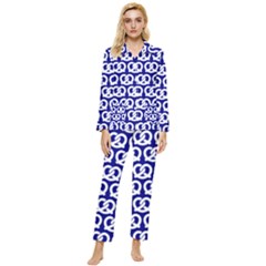 Navy Pretzel Illustrations Pattern Womens  Long Sleeve Velvet Pocket Pajamas Set by GardenOfOphir