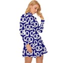 Navy Pretzel Illustrations Pattern Long Sleeve Velour Longline Dress View3