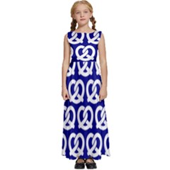 Navy Pretzel Illustrations Pattern Kids  Satin Sleeveless Maxi Dress by GardenOfOphir