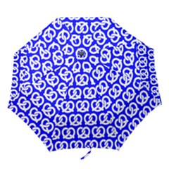 Blue Pretzel Illustrations Pattern Folding Umbrellas by GardenOfOphir