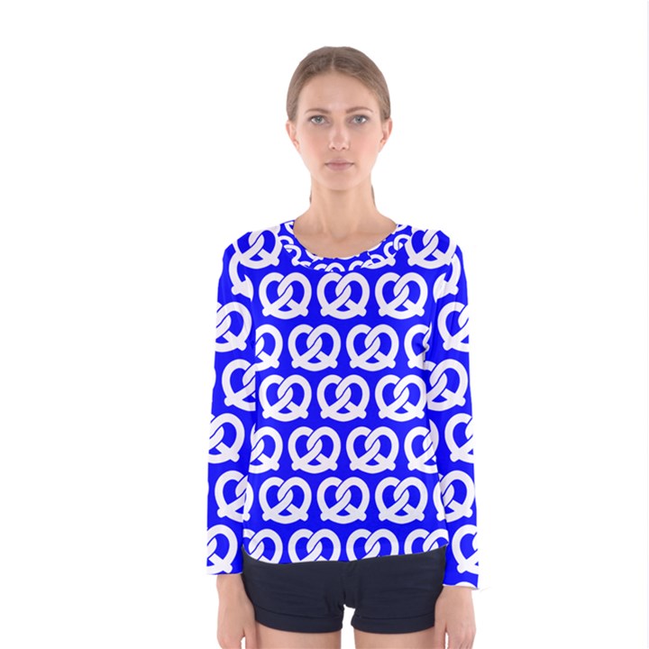 Blue Pretzel Illustrations Pattern Women s Long Sleeve Tee